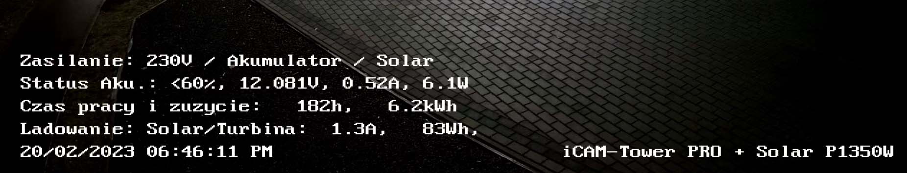 Obraz z kamery z informacjami tekstowymi i parametrami elektrowni solarnej iCAM-Solar365
